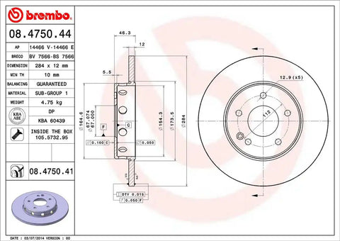 BREMBO 08475041C02 DISC BRAKE ROTOR