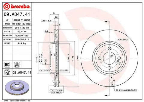 BREMBO 09A04741C02 DISC BRAKE ROTOR