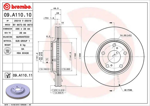 BREMBO 09A11011C02 DISC BRAKE ROTOR