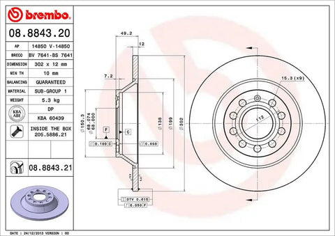 BREMBO 08884321C02 DISC BRAKE ROTOR