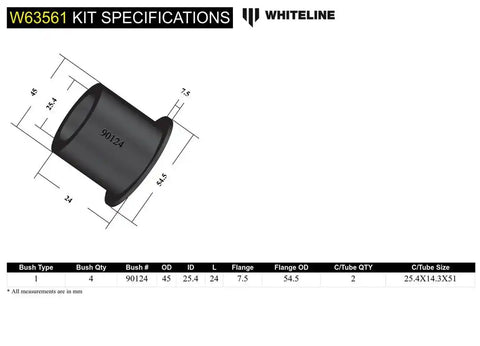 WHITELINE W63561 CONTROL ARM LOWER-REAR BUSH KIT