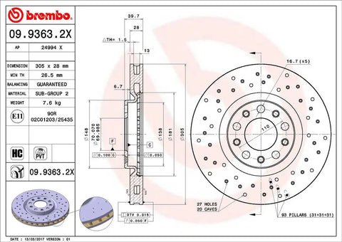 BREMBO 0993632XC02 DISC BRAKE ROTOR