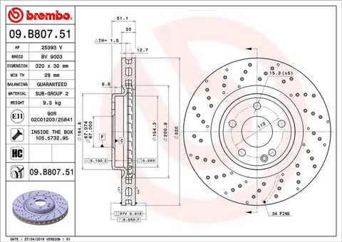 BREMBO 09B80751C02 DISC BRAKE ROTOR