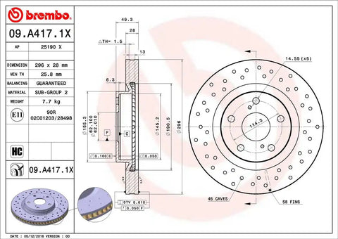 BREMBO 09A4171XC02 DISC BRAKE ROTOR
