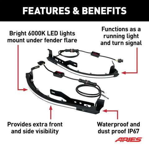 Aries 1500235 Side Marker Light - LED Fender Clear/Amber Lens 6000K LED Ultra Whi