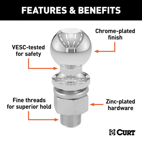 CURT 40030 2-5/16 Trailer Ball (1-1/4 x 2-5/8 Shank, 15,000 lbs., Chrome)