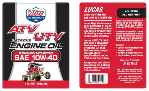 LUCAS OIL 10720 SEMI-SYNTH SAE 10W-40 ATV OIL/6