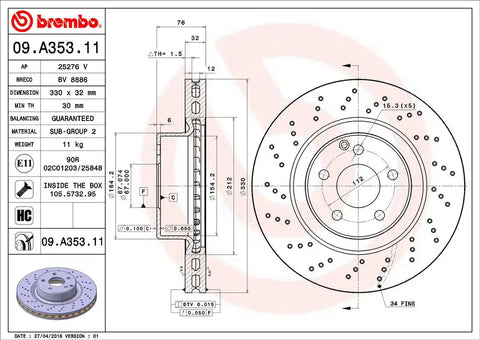 BREMBO 09A35311C02 DISC BRAKE ROTOR