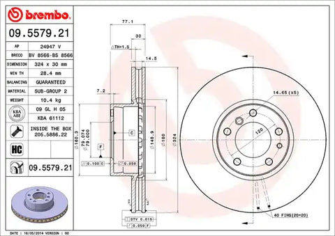 BREMBO 09557921C02 DISC BRAKE ROTOR