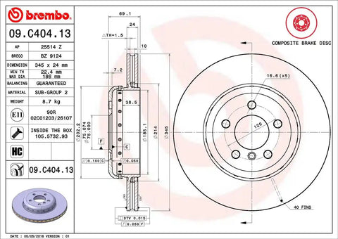 BREMBO 09C40413C02 DISC BRAKE ROTOR
