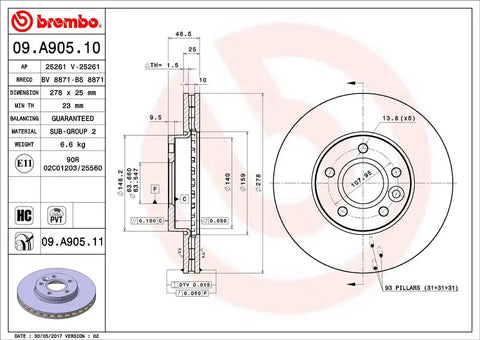 BREMBO 09A90511C02 DISC BRAKE ROTOR