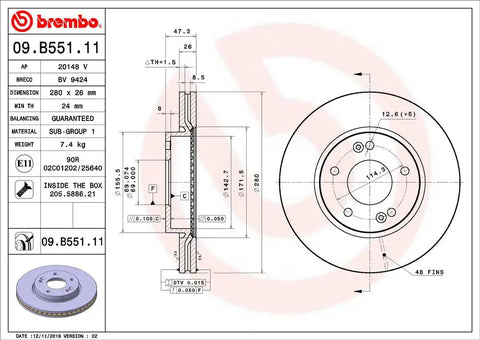 BREMBO 09B55111C02 DISC BRAKE ROTOR