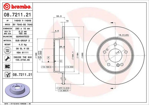 BREMBO 08721121C02 DISC BRAKE ROTOR