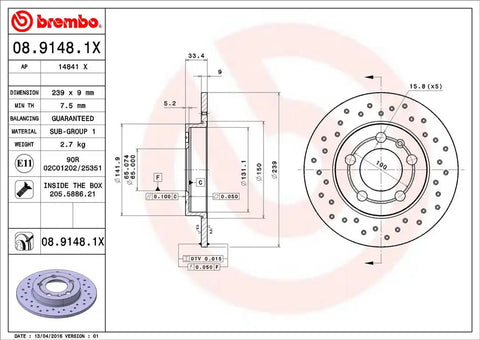 BREMBO 0891481XC02 DISC BRAKE ROTOR