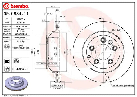 BREMBO 09C88411C02 DISC BRAKE ROTOR