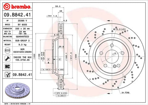 BREMBO 09B84241C02 DISC BRAKE ROTOR