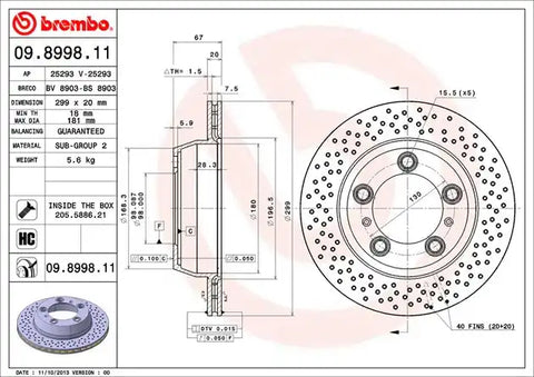 BREMBO 09899811C02 DISC BRAKE ROTOR