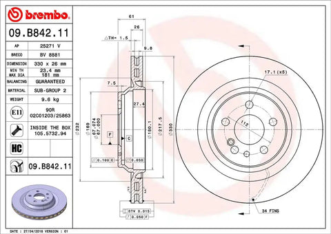 BREMBO 09B84211C02 DISC BRAKE ROTOR