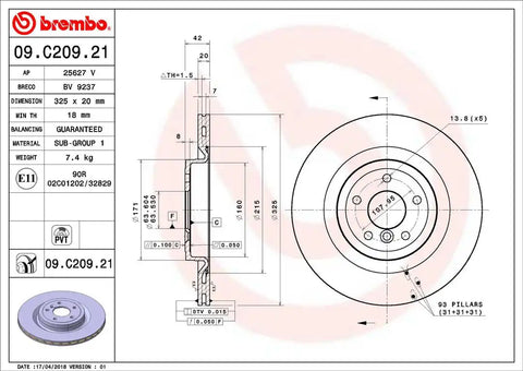 BREMBO 09C20921C02 DISC BRAKE ROTOR