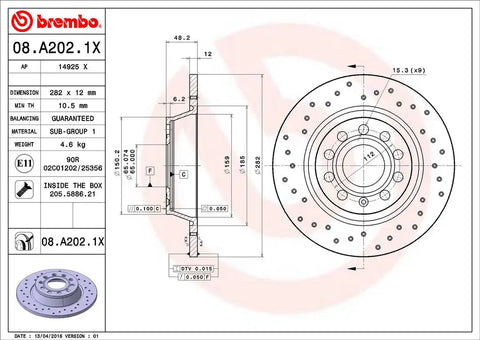 BREMBO 08A2021XC02 DISC BRAKE ROTOR