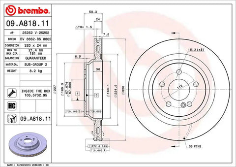 BREMBO 09A81811C02 DISC BRAKE ROTOR