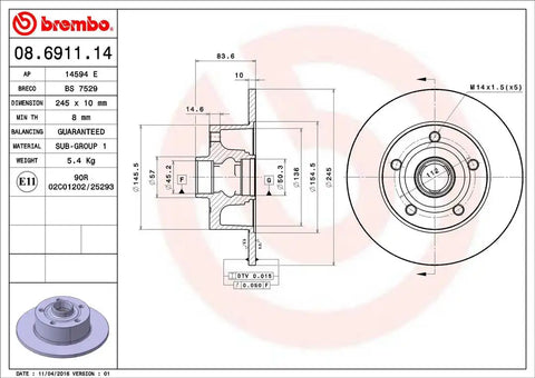 BREMBO 08691114C02 DISC BRAKE ROTOR