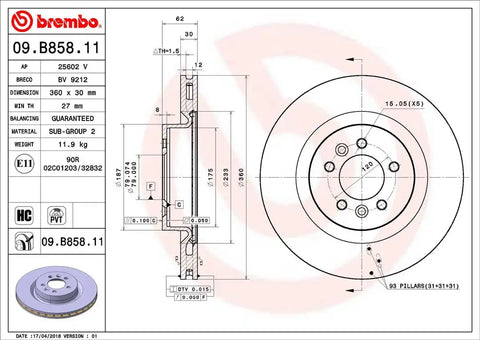 BREMBO 09B85811C02 DISC BRAKE ROTOR