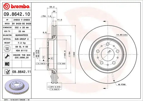 BREMBO 09864211C02 DISC BRAKE ROTOR