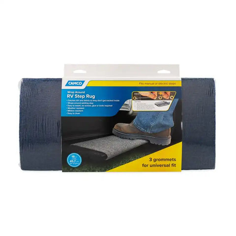 Camco 42924 Entry Step Rug Wrap Around Hook and Spring 18 Inch Width Blue Carpet
