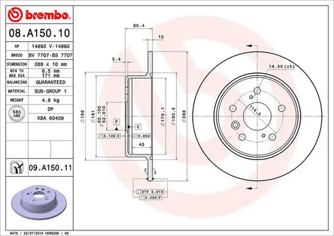 BREMBO 08A15011C02 DISC BRAKE ROTOR
