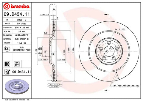 BREMBO 09D43411C02 DISC BRAKE ROTOR
