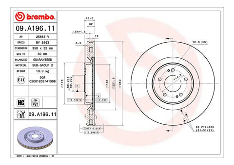 BREMBO 09A19611C02 DISC BRAKE ROTOR