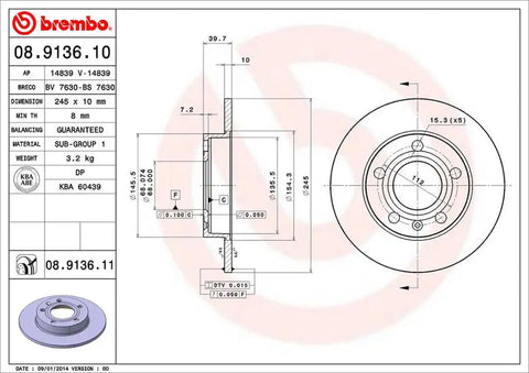 BREMBO 08913611C02 DISC BRAKE ROTOR