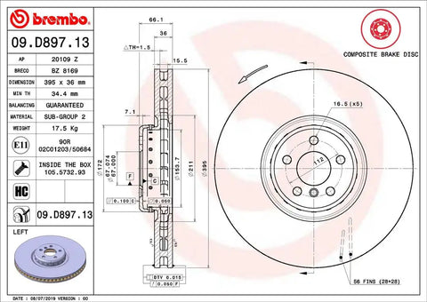 BREMBO 09D89713C02 DISC BRAKE ROTOR