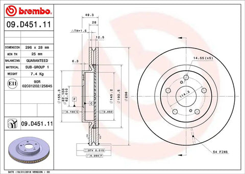 BREMBO 09D45111C02 DISC BRAKE ROTOR