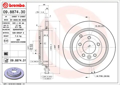 BREMBO 09887431C02 DISC BRAKE ROTOR