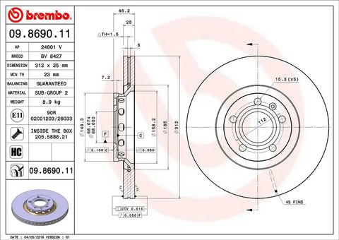 BREMBO 09869011C02 DISC BRAKE ROTOR