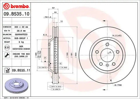 BREMBO 09B53511C02 DISC BRAKE ROTOR
