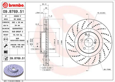 BREMBO 09B76951C02 DISC BRAKE ROTOR