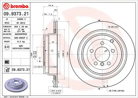 BREMBO 09937321C02 DISC BRAKE ROTOR