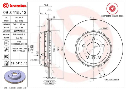 BREMBO 09C41513C02 DISC BRAKE ROTOR