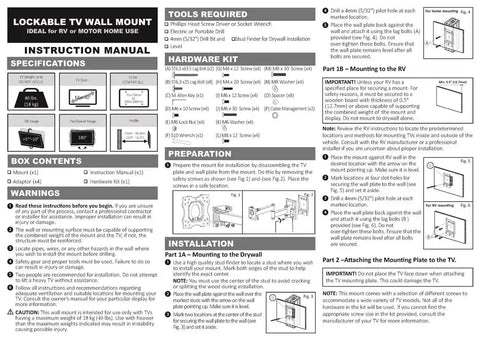 READY AMER MRV4000 40' TRAVEL TV WALL MOUNT