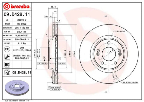 BREMBO 09D42811C02 DISC BRAKE ROTOR