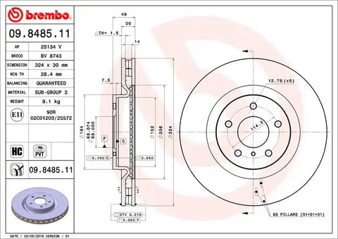 BREMBO 09848511C02 DISC BRAKE ROTOR