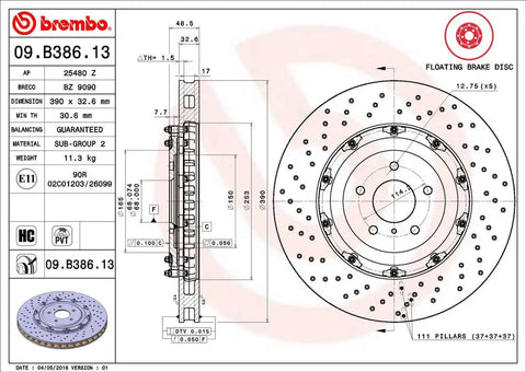 BREMBO 09B38613C02 DISC BRAKE ROTOR