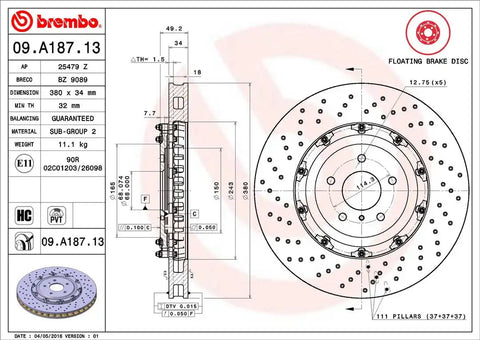 BREMBO 09A18713C02 DISC BRAKE ROTOR