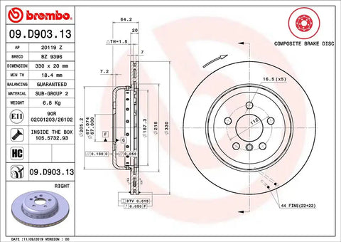 BREMBO 09D90313C02 DISC BRAKE ROTOR