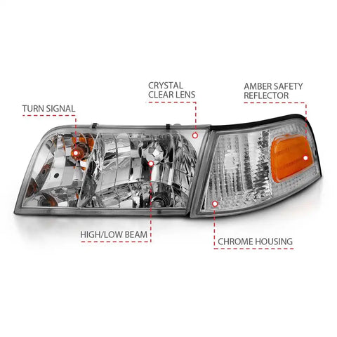 ANZO 121556 CRYSTAL HEADLIGHT SET; CLEAR LENS;