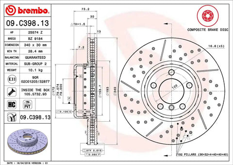BREMBO 09C39813C02 DISC BRAKE ROTOR