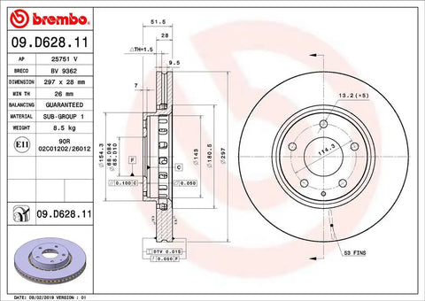 BREMBO 09D62811C02 DISC BRAKE ROTOR